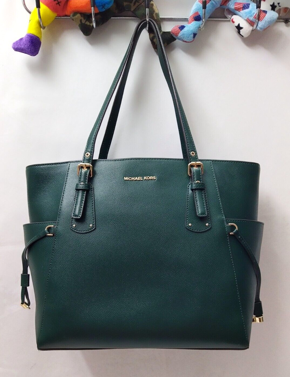 Michael Kors Voyager Green Leather Double Handles Tote Shoulder Bag